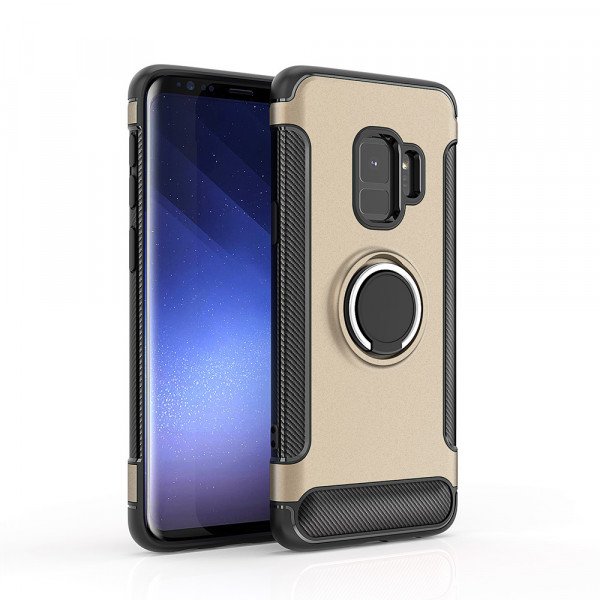 Wholesale Galaxy S9 360 Rotating Ring Stand Hybrid Case with Metal Plate (Gold)